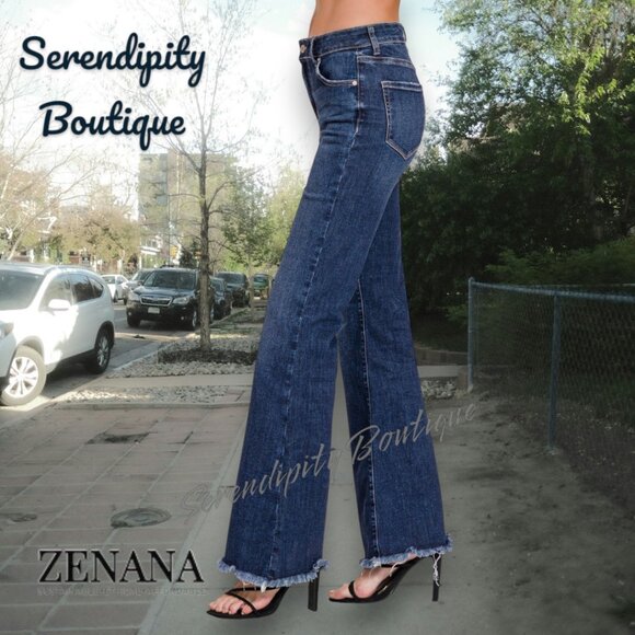 Zenana Super Stretch High Rise Bell Bottom Retro 70s Dark Wash Jeans - Picture 10 of 16